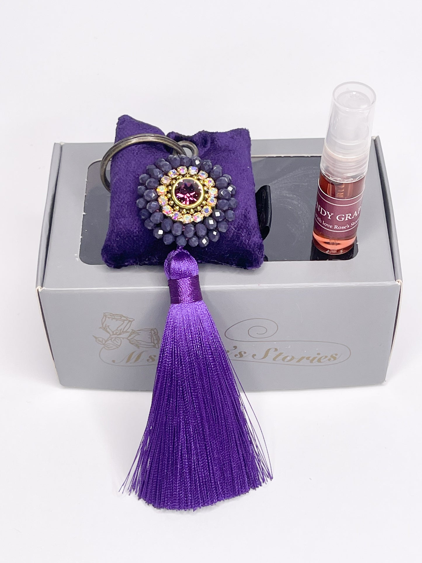 Scented key chain with sparkling crystals